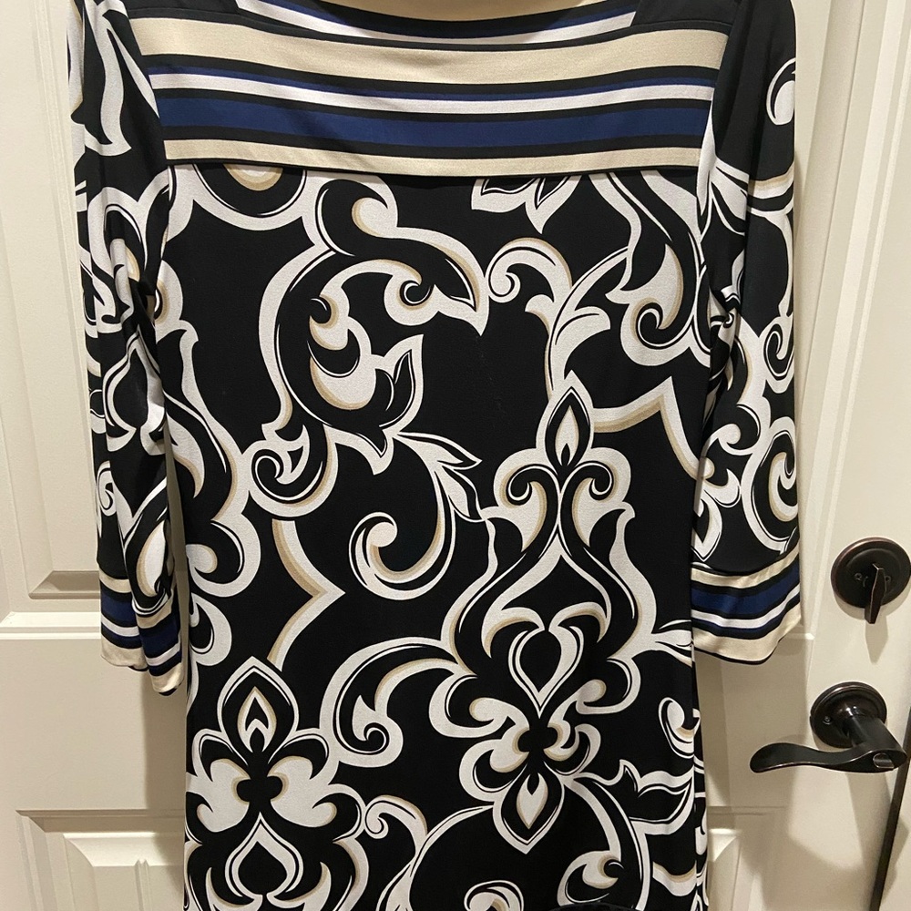 White House Black Market Black and White Sheath Dress 3/4 Sleeve Bateau Neckline